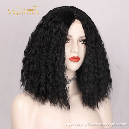 Vigorous Hot Sale Black Kinky Curly Lace Frontal Daily Party High Temperature Fiber Wig Synthetic Hair